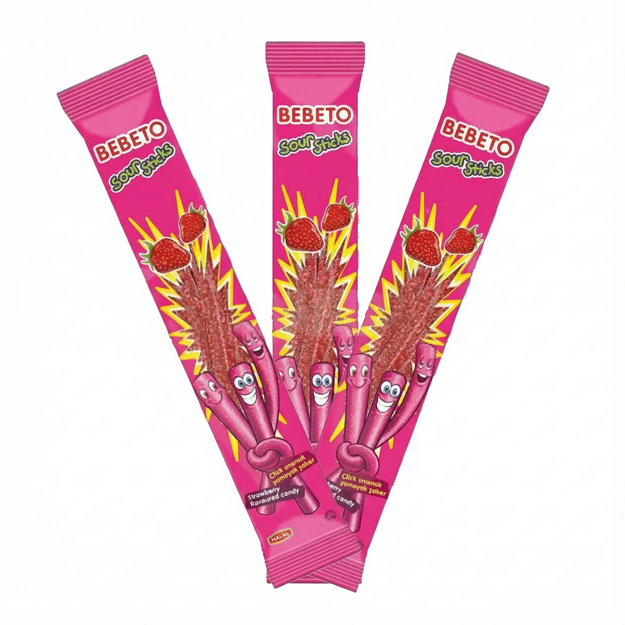 3 bags of Bebeto Sour Sticks Strawberry – Soft Chewy Candy Three bags